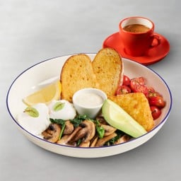 <ฟรีกาแฟ> พรีเมี่ยมซาวโดวจ์ แฮชบราวน์ ผักโขม มะเขื่อเทศราชินี ไข่ และอะโวคาโด เสิร์ฟพร้อมกาแฟ