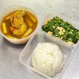 ข้าว+แกงเหลืองไหลบัวกุ้ง+ใบเหลียงผัดไข่