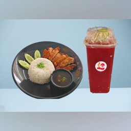 ข้าวสวยไก่ทอด + น้ำชามะนาว