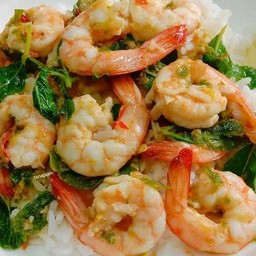 กะเพรากุ้งราดข้าว