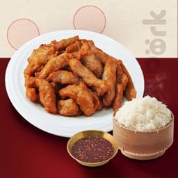 หมูคั่วเกลือ พร้อมข้าวเหนียว