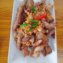หมูทอดกระเทียมพริกสด(กับข้าว)
