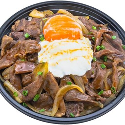ข้าวหน้าลิ้นวัวตุ๋นท็อปไข่ออนเซ็น
