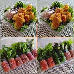 สลัดโรลน้องฮ่องเต้ โรลสด สารภี  ผักปลูกเองปลอดสาร