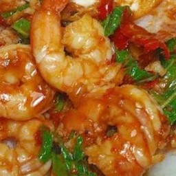 กะเพรากุ้งราดข้าว