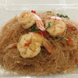 ผัดกระเพราวุ้นเส้นกุ้ง