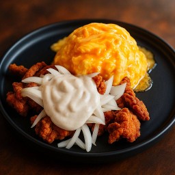 ข้าวไข่ข้นไก่ทอดซอสซาวครีมชีส