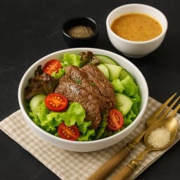 สลัดเนื้อย่าง แจ่วเดรซซิ่ง