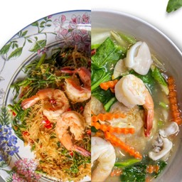 [เซตสุดฮิต] หมี่ขาวกระเฉด + ราดหน้าเส้นใหญ่ทอดกรอบ