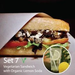 Vegetarian Artisanal Sandwich half with Organic Lemon Soda