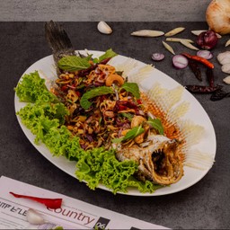 Deep Fried Snakehead Fish With Herb Salad