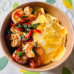 ข้าวกระเพรากุ้งไข่ข้น