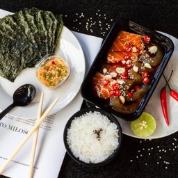 Set แซลมอนรวมกุ้งดองซีอิ้ว