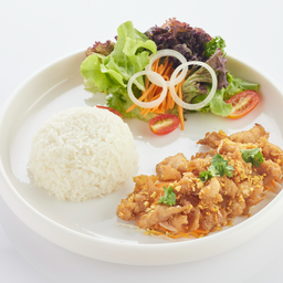 L ข้าวราด ทอดกระเทียม