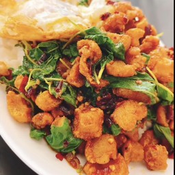 ข้าวกระเพราหมูสับกากหมู