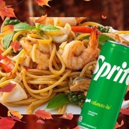 [อร่อยซ่ากับโค้ก]สปาเก็ตตี้ผัดขี้เมาทะเล+สไปร์ทออริจินอลปกติ145