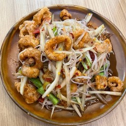 ตำซั่วแคปหมู spicy papaya salad with pork skin