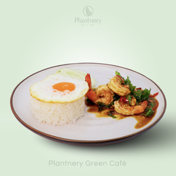 ข้าวกะเพรากุ้งไข่ดาว