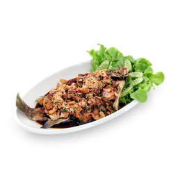 L กระพงทอดราดซอสมะขาม (ตัว)