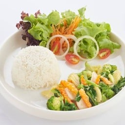 L ข้าวราด ผัดผักรวม