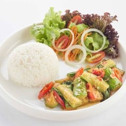 L ข้าวราด ผัดมะเขือยาว
