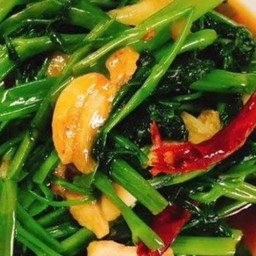 ข้าวราดผักบุ้งน้ำมันหอย