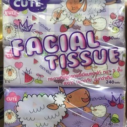 CUTE baby กระดาษเช็คหน้า (แกะม่วง) หนา 3 ชั้น 1 แพค 5 ห่อ
