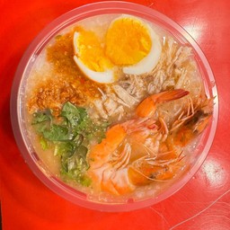 โจ๊กต้มยำกุ้ง+ไก่ฉีก+ไข่