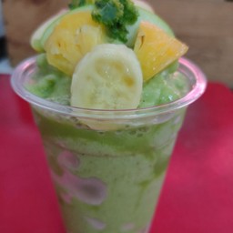 ผักเคลปั่นแอปเปิ้ล กล้วย สัปปะรด มะนาว น้ำเวย์โปรตีน ไม่ใส่น้ำเชื่อม