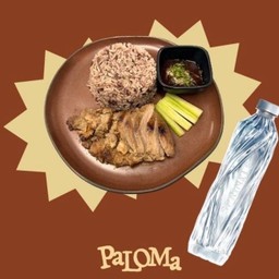 Set ข้าวหน้าคอหมูย่างน้ำจิ้มแจ่ว + น้ำเปล่า 1 ขวด Set Rice With Grilled Pork Jowl