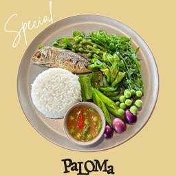 ข้าวปลาทูทอดน้ำพริกกะปิ Fried Mackerel With Shrimp Paste Chili Sauce