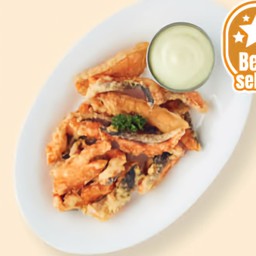 A6.พุงปลาแซลมอนทอดกระเทียม ซอสวาซาบิ