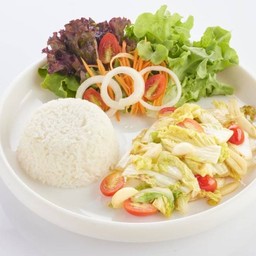 L ข้าวราด ผักกาดขาวผัดน้ำปลา