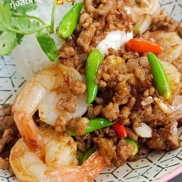 ข้าวราดหมูสับ+กุ้งผัดพริกขี้หนู
