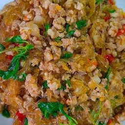 ข้าวกระเพราหมู ใส่วุ้นเส้น