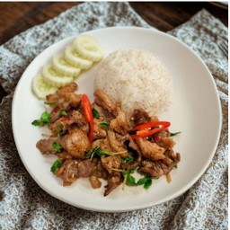 ข้าวกะเพราเนื้อโคขุน(พิคานย่า)