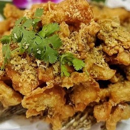 ปลากระพงทอดกระเทียม