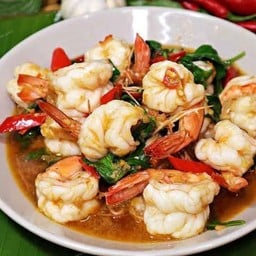 เมนู - ผัดโหระพา (ราดข้าว )