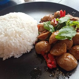 A6 กระเพราลูกชิ้นเนื้อ