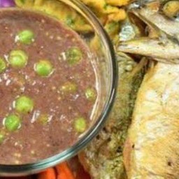 น้ำพริกกะปิ+ปลาทู+ไข่เจียวชะอม+ผักสดผักลวก