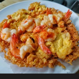 ข้าวไข่เจียวกุ้งสด+น้ำจิ้มซีฟู้ด