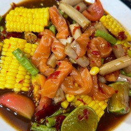 เหลาแซลมอนไหลบัวข้าวโพด