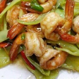 กุ้งผัดพริกหยวกราดข้าว
