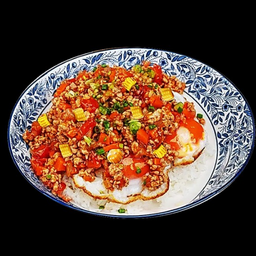 Crispy Fried Egg with minced pork tomato sauce and baby corn ไข่ระเบิด