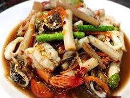 ตำไหลบัวหอยแครงกุ้งสด/สุก