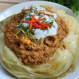 Thai Steamed Curried Red Snapper with Noodles บะหมี่ห่อหมกปลากะพง