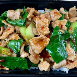 ผัดคะน้าหมูชิ้น ราดข้าว