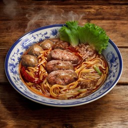 ก๋วยเตี๋ยวเนื้อตุ๋นหมาล่า + ลูกชิ้นเนื้อ