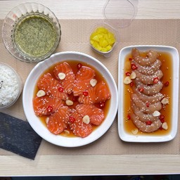 Combo Setเดี่ยว กุ้งแซลม่อนดองซีอิ๊วเกาหลี