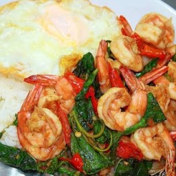 กระเพรากุ้ง+ไข่ดาว
